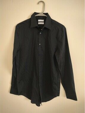 Calvin Klein Men's Slim Fit Non-Iron Black Dress Cotton Shirt Size 15 32/33